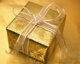 Christmas Present Wrapped in Gold and Silver 00402202 281x225 Home