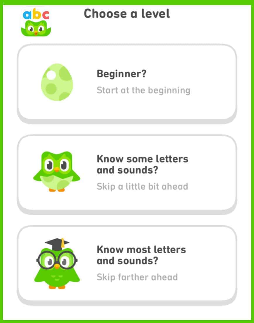 Duolingo ABC Levels