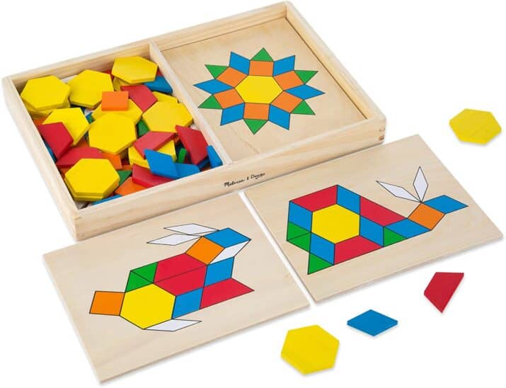 Dazzling Toys Wooden Blocks and Board Set Containing 125 Pieces Wooden Blocks & 5 Pattern Boards Wonderful Gift for Kids of All Ages 
