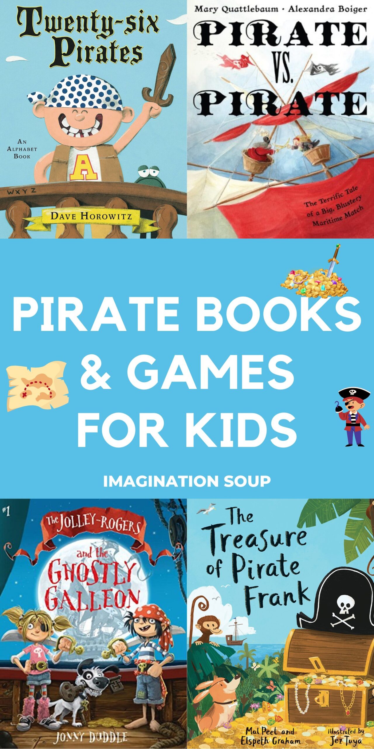 Ahoy! Get your eye patches ready and read the best pirate books, play pirate games, and pretend play pirate. Arrrrrg.