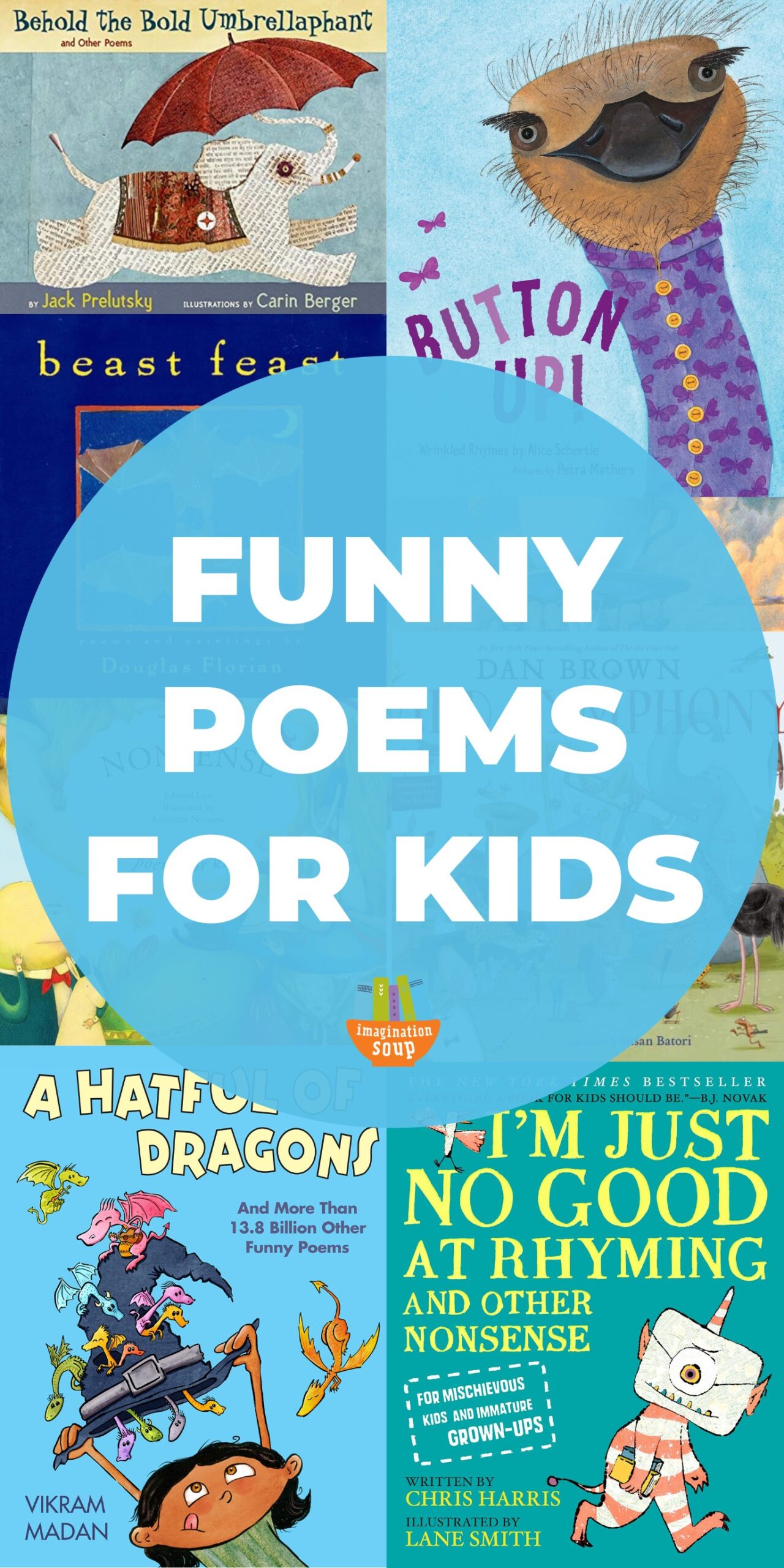Poetry can be serious, but these funny poems for kids and poetry picture books are seriously silly!

Some are laugh-out-loud nonsense, while others are filled with clever giggles, but they will all get your kids engaged in poetry even if they have never been a fan of it before.